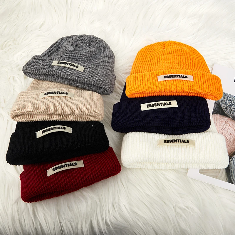 

Knitted Hats Women Black Beanie Thick Hat Winter Hats Beanies Skullcap Hip Hop Woolen Hat