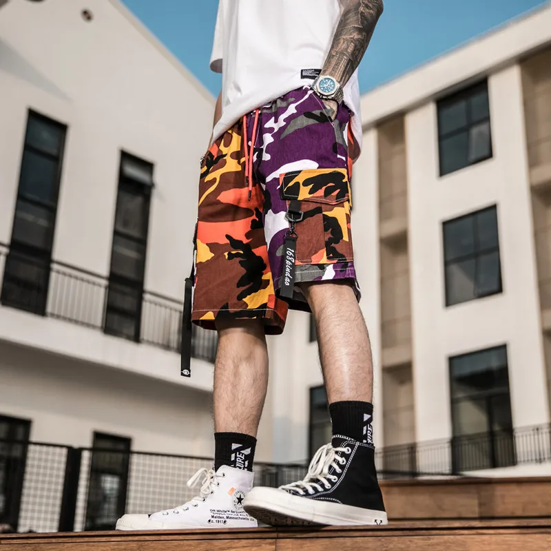 Шорты карго мужские с эластичным поясом хлопок камуфляжные короткие штаны