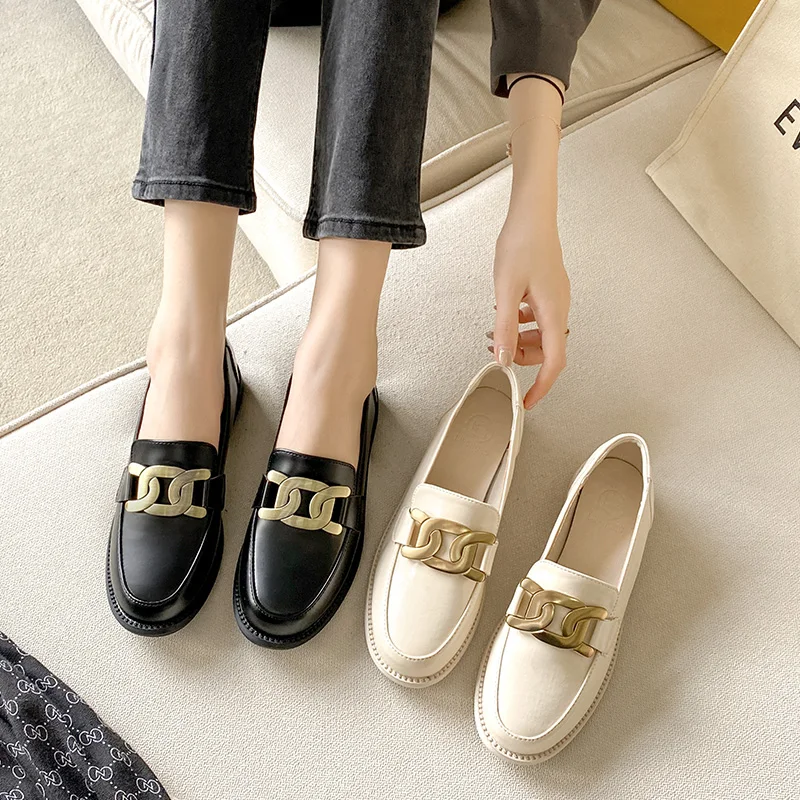 

Woman Shoes Loafers Spring 42 43 Solid Leather Zapatos De Mujer Dropshipping Daily Casual Women Slip on Flat Round Toe Platform