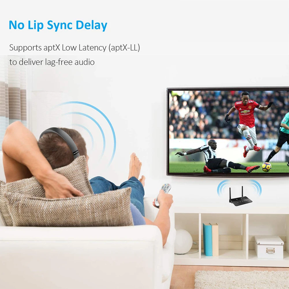 

80M Bluetooth 5.0 Transmitter Receiver Aptx LL Low Latency Wireless Audio Adapter 3.5mm AUX RCA Jack for PC TV Headphones