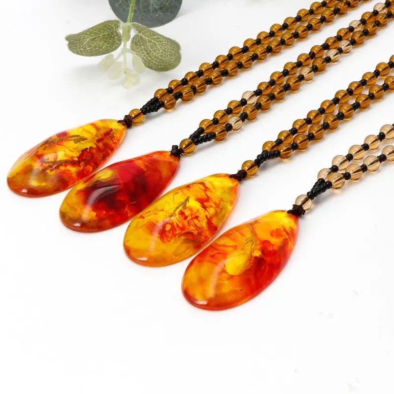 Baltic Amber Plant Fossil Inlaid Natural Pendant Necklace Unisex Fashion Jewelry | Украшения и аксессуары