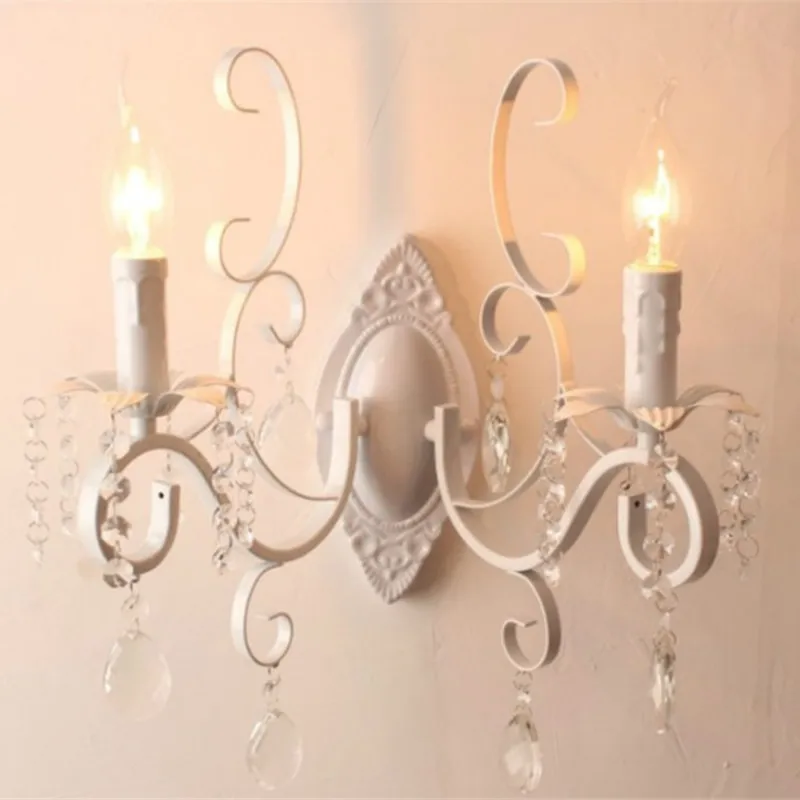 

Retro Loft wall lamp white black iron crystal deco wall lighting fixture forbedroom restaurant aisle pub cafe Lantern sconce