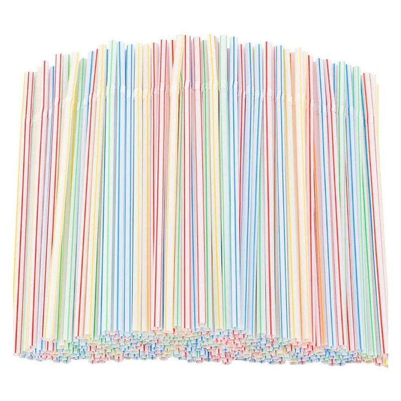 

Hot Sale 1500 Pcs Flexible Plastic Straws Striped Multi Colored Disposable Straw 8 inch Long