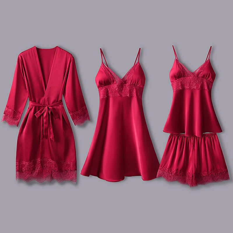 Женский пижамный комплект атласная пижама шелковые пижамы 4 шт. женские