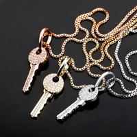 s925 sterling silver hip hop micro pave cubic zirconia bling ice out key pendants necklaces for women men fashion jewelry