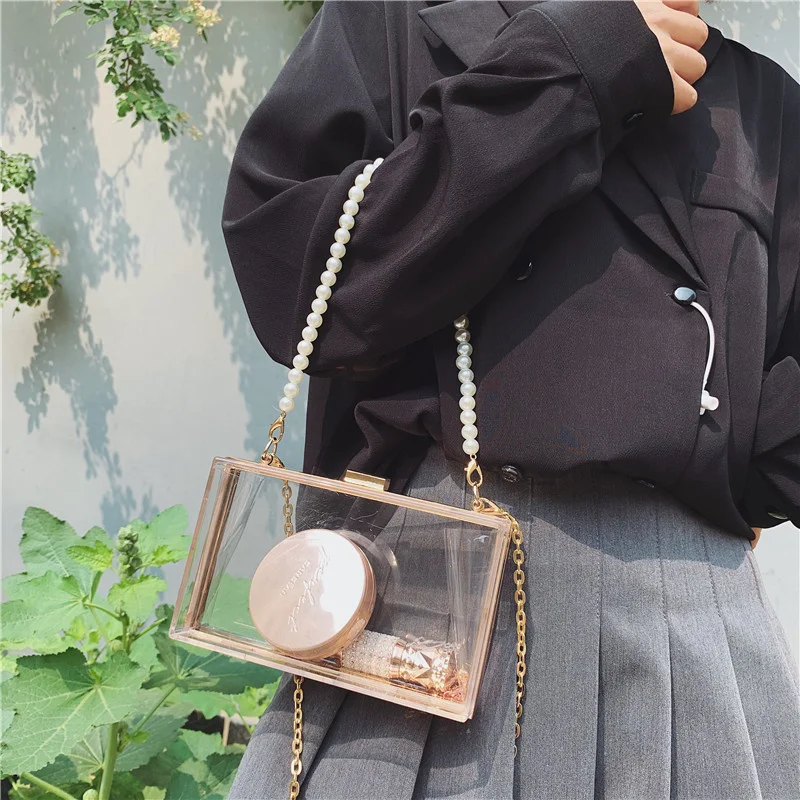 Прозрачная акриловая коробка вечерние жемчуг сцепления ремни сумки и для женщин