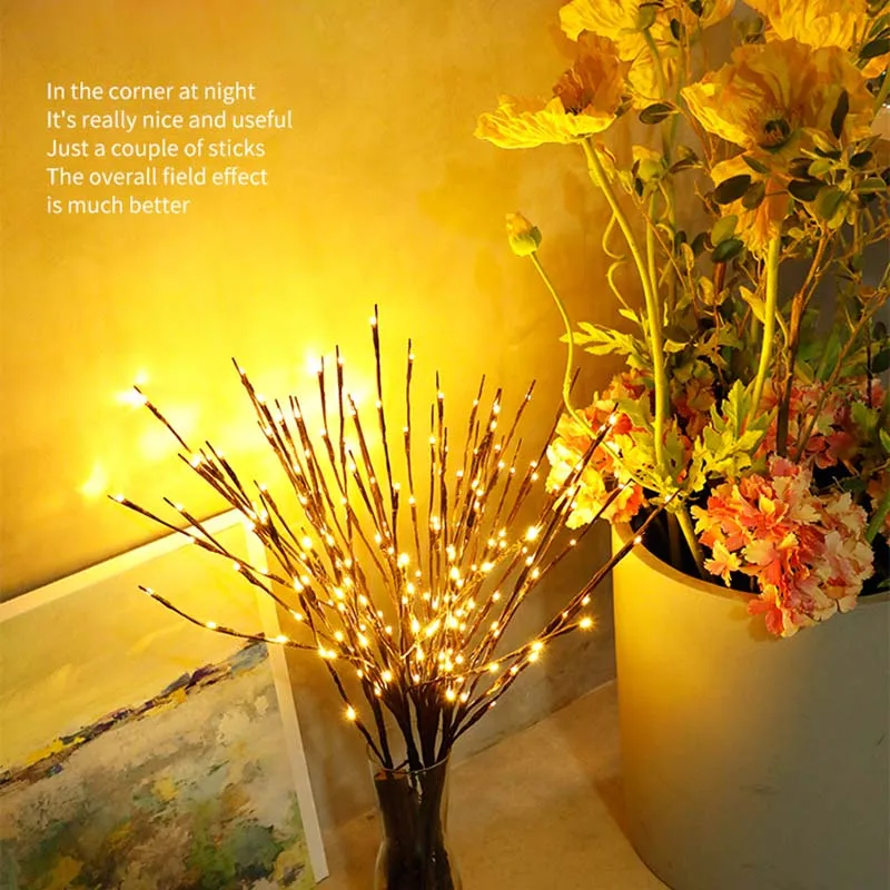 Светодиодный светильник ветка ивы с цветами 20 светодиодных ламп вечерние лампы