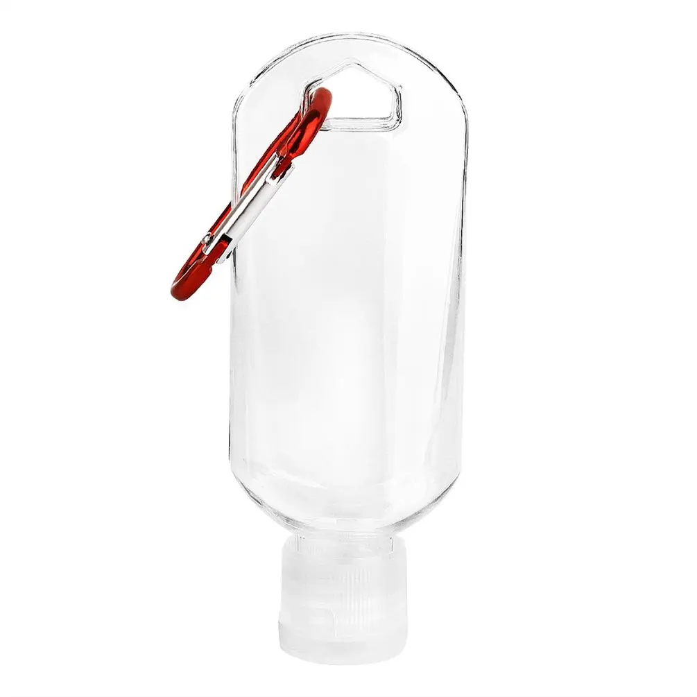 

50ml Portable Hand Sanitizer Bottle Transparent Empty Refillable Plastic Bottle Travel Camping Container Random Color Carabiner
