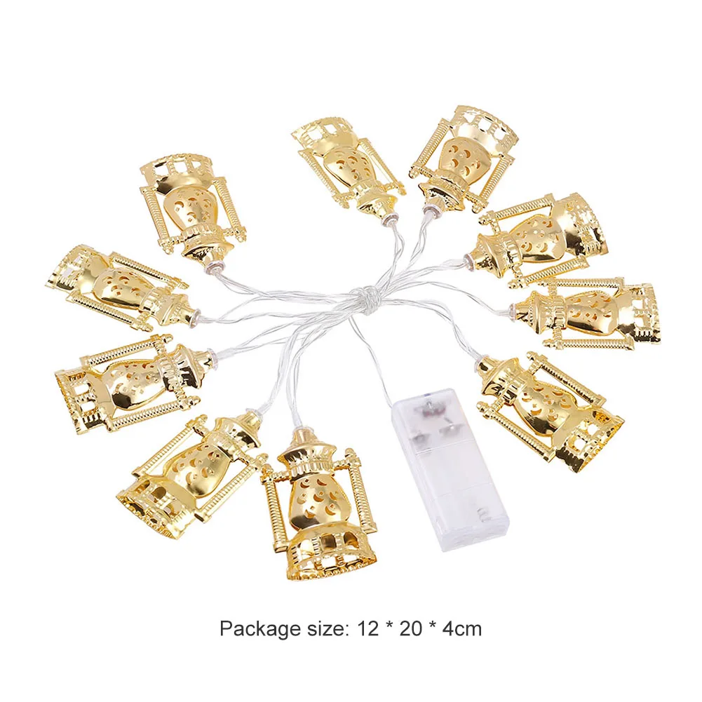 

10 LED Metallic Gold Kerosene Lantern Shape Pendant Lantern Light String Lights Ramadan Arab Festival Ornament Home Decorations