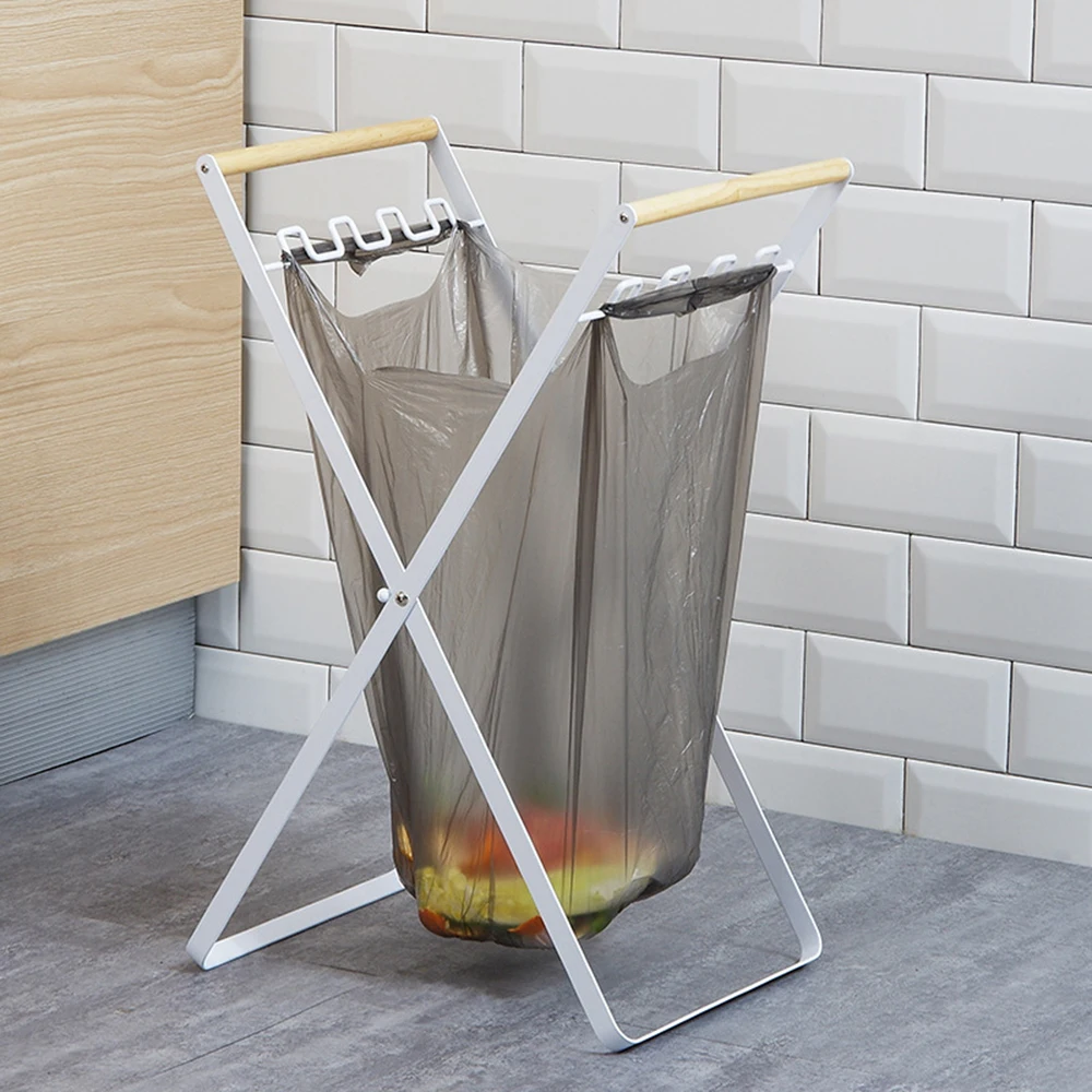 

Foldable Trash Bag Rack Iron Garbage Bag Shelf Kitchen Storage Rack Bathroom Dirty Clothes Bag Holder Home Waste Bins