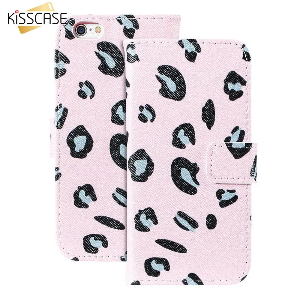 KISSCASE Стенд Бумажник флип Чехлы для iPhone 6 6s 7 5 5S чехол Ретро книга слот для карты чехол для iPhone 5S 5 SE 7 6s Plus Coque чехол на айфон 8 6 5s книжка - Цвет: Pink Leopard