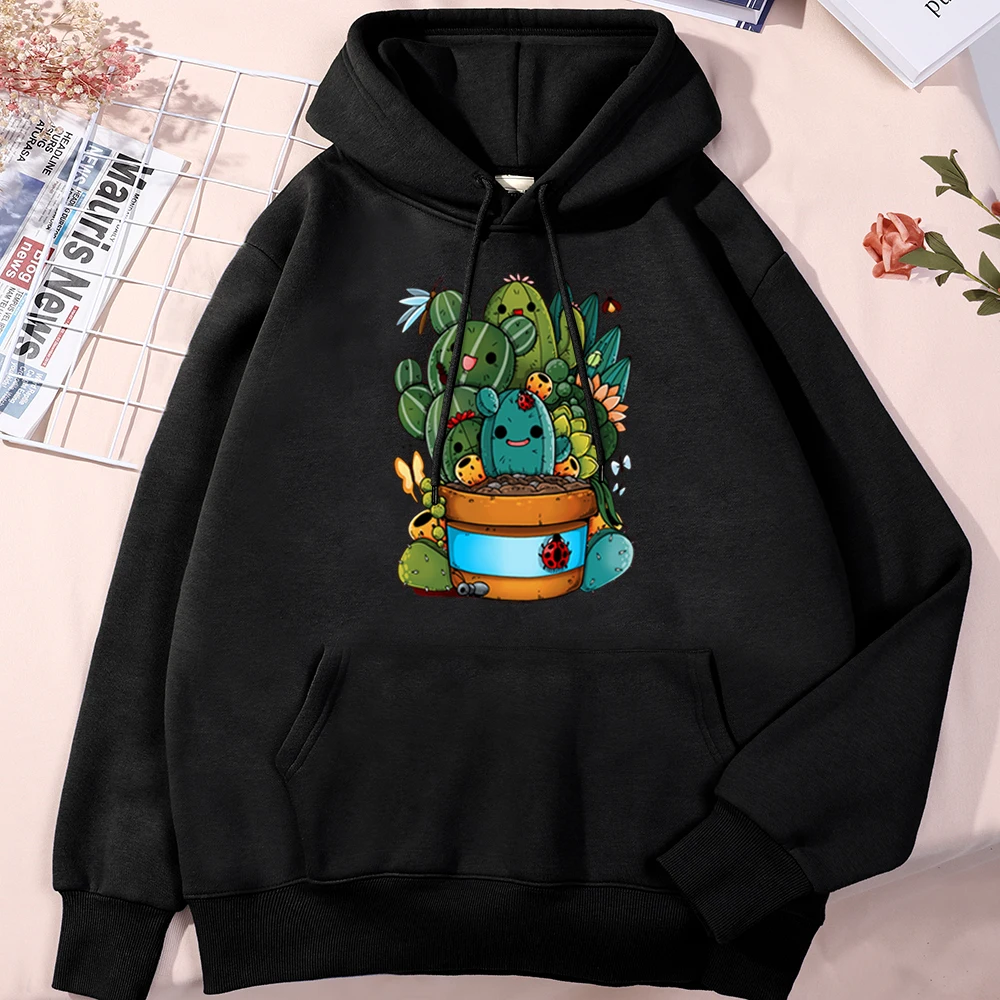 

Толстовка с капюшоном для мужчин и женщин, Свитшот оверсайз из хлопка с мультипликационным принтом суккулентов, повседневный флисовый топ ...