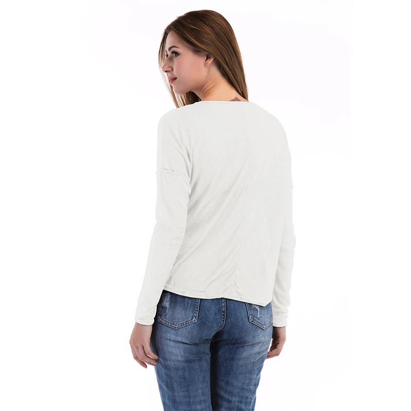 Женская Повседневная футболка с длинным рукавом однотонная свободная на