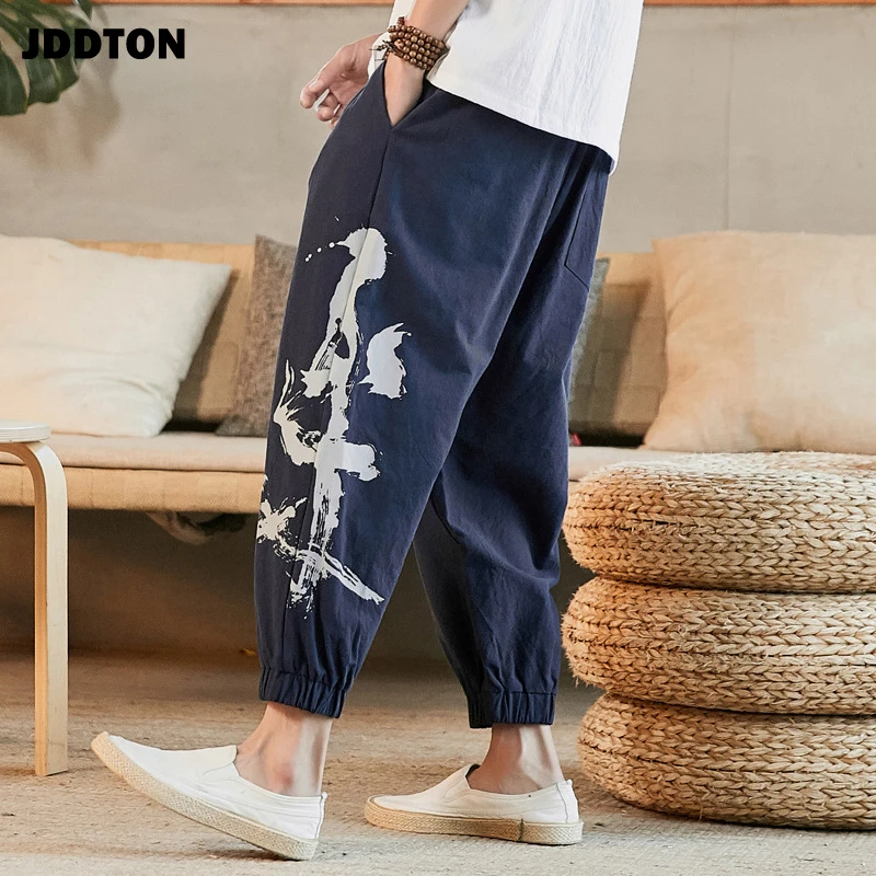 Мужские хлопковые и льняные шаровары JDDTON повседневные свободные штаны в