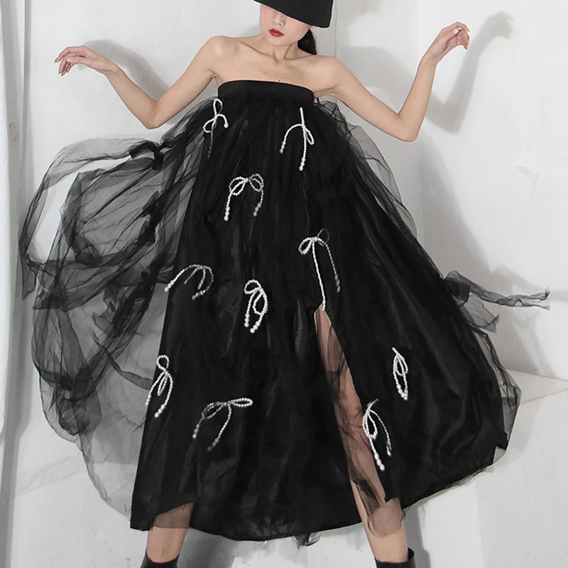 

Женская бальная юбка с разрезом, сетчатая Лоскутная юбка с высокой талией и бантом в стиле пэчворк, модная новая одежда