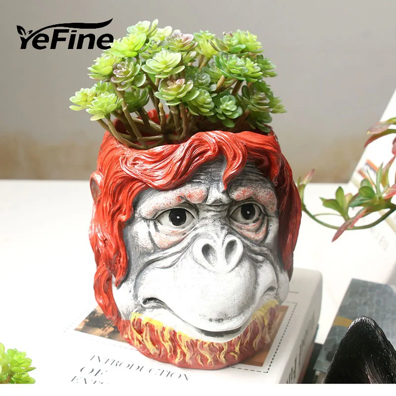 YeFine Resin Flower Pots Decorative Desktop Planter Flowerpots Cartoon Animal Home Decor Succulents Ape Head Shape Vase | Дом и сад