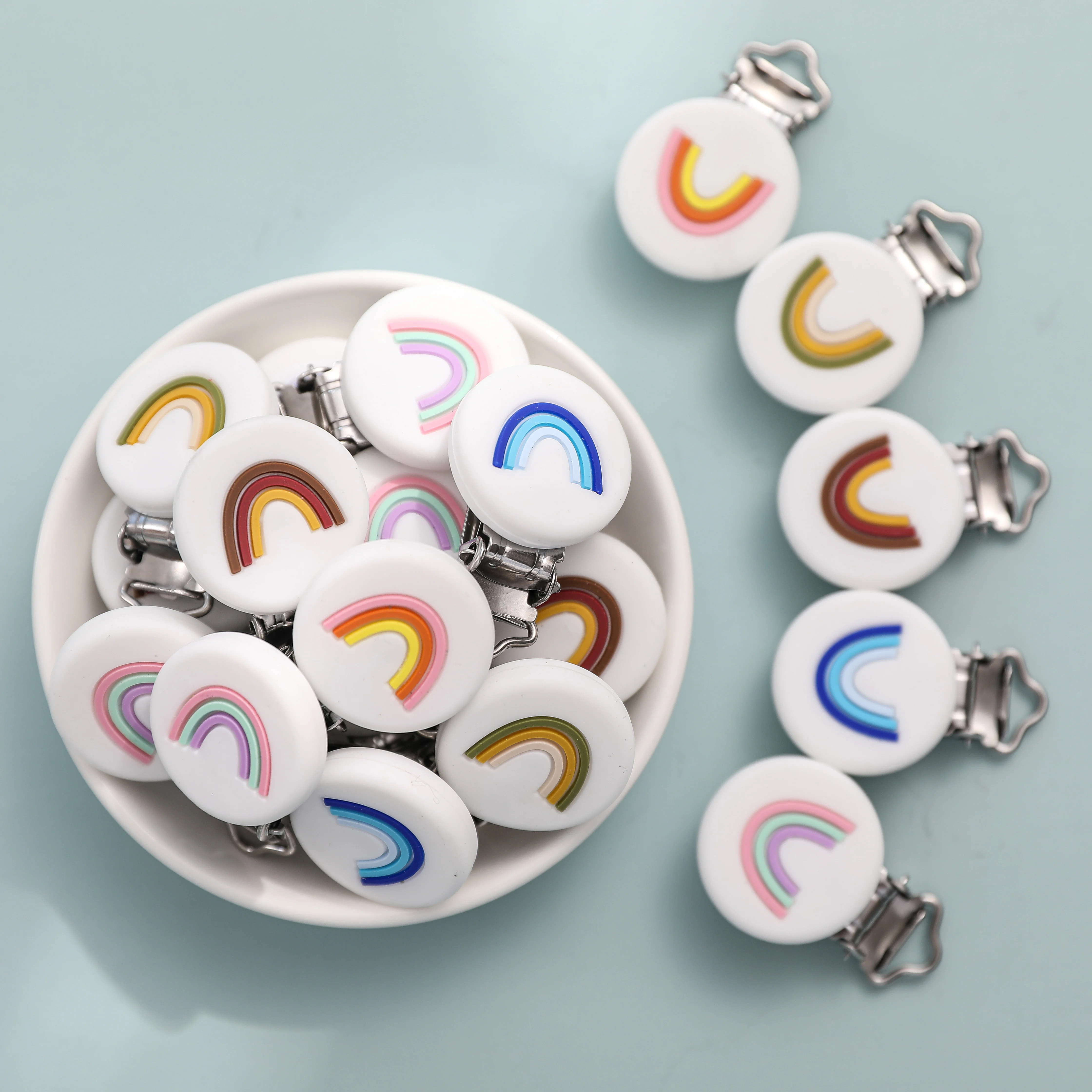 

5 Pcs 100% Food Grade Silicone Raindow Baby Pacifier Clips Infant Nipple Holder Dummy Clip DIY Pacifier Chain Accessories