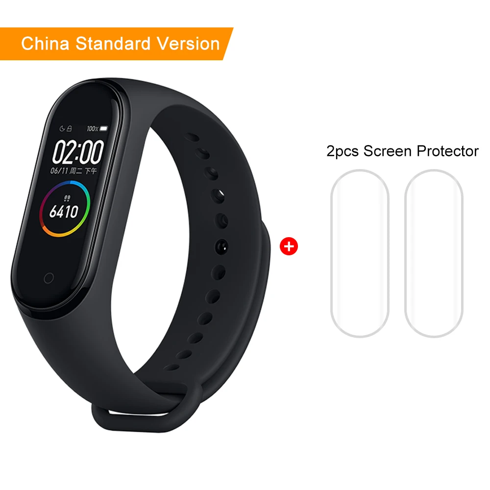 Chinese add Film Оригинальная глобальная версия, Xiaomi mi, браслет 4, фитнес, пульсометр mi Band 4, китайская версия, смарт-браслет и подарочный ремешок - Цвет: Chinese add Film