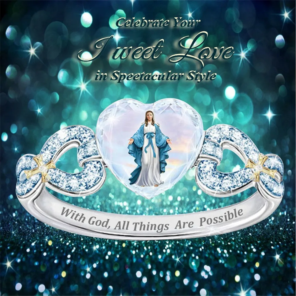 

Classic Fashion Zircon Crystal Heart-shaped Prayer Faith Ring Women's Jewelry Jewelry Holiday Gift Accessories Wholesale
