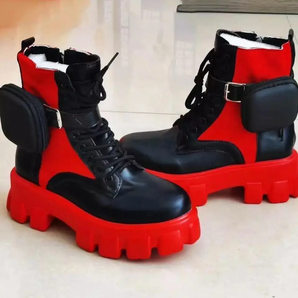 

Модные ботинки со шнуровкой, новинка 2022, короткие ботинки на толстой подошве и низком каблуке с круглым носком, женские ботинки в стиле взры...