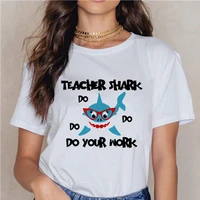 new teacher shark cartoon printing fashion t shirt shark harajuku t shirt women short sleeved t shirt casual top camisas mujer
