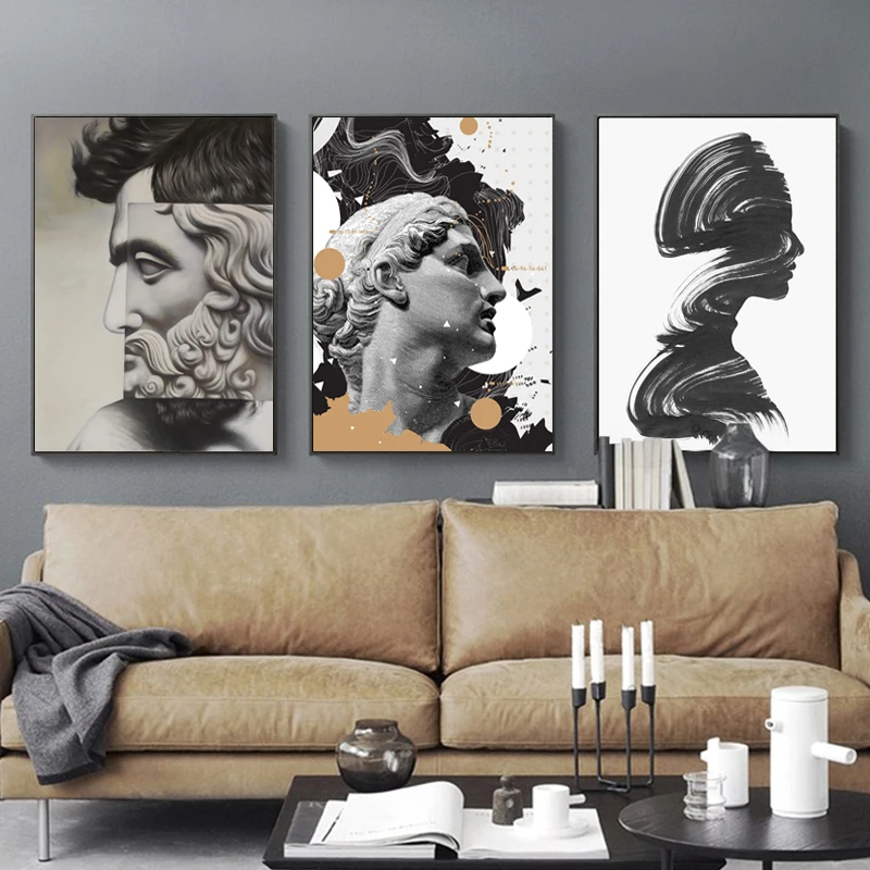 Скандинавская черно белая скульптура голова Давида плакаты и принты настенное