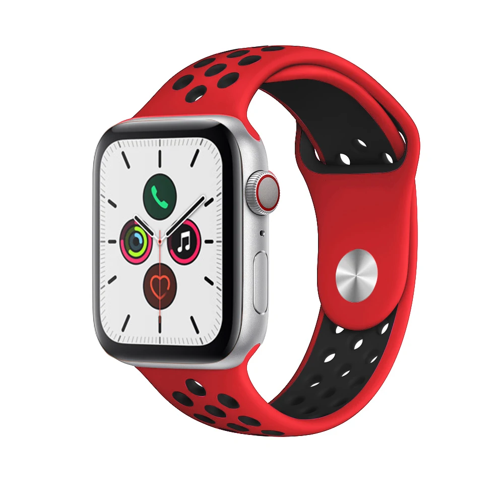 Силиконовый ремешок для apple watch 5 4 band correa apple watch 44 мм 40 мм 42 мм 38 мм iwatch 5 4 3 2 1 спортивный браслет на запястье - Цвет ремешка: red black