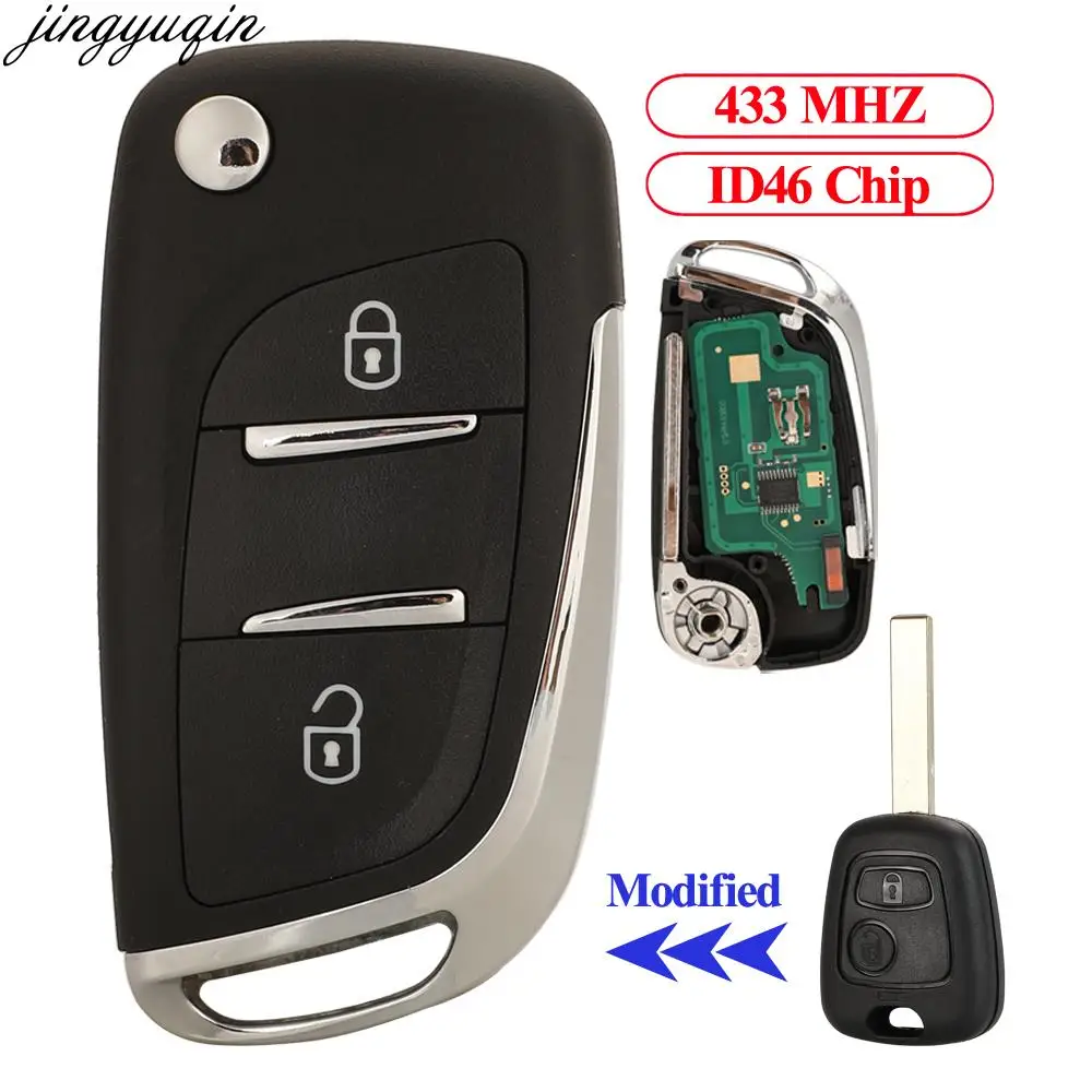 

Jingyuqin Remote Car Key Alarm ASK 433MHZ ID46 PCF7961 Chip CE0536 HU83/VA2 For Citroen C3 Peugeot 307 2 Buttons Modified Fob