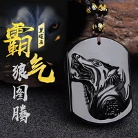 natural black obsidian wolf necklace carving wolf head amulet pendant with chain obsidian blessing lucky pendants jewelry