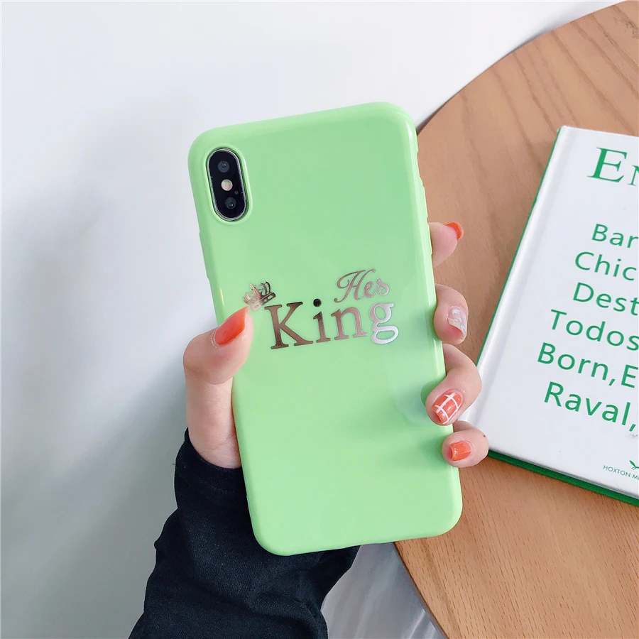7 Роскошный чехол для пары для iPhone 6, 6s, 7, 8 Plus, глянцевая корона, король, королева, буквы, мягкий ТПУ чехол для iPhone X, XS, чехол для MAX XR Capa - Цвет: 7