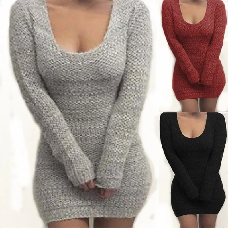 

Leosoxs Spring Autumn Fashion Sexy O Neck Women's Mini Package Hip Dress 2020 Casual Bodycon Solid Long Sleeve Ladies Knit Dress