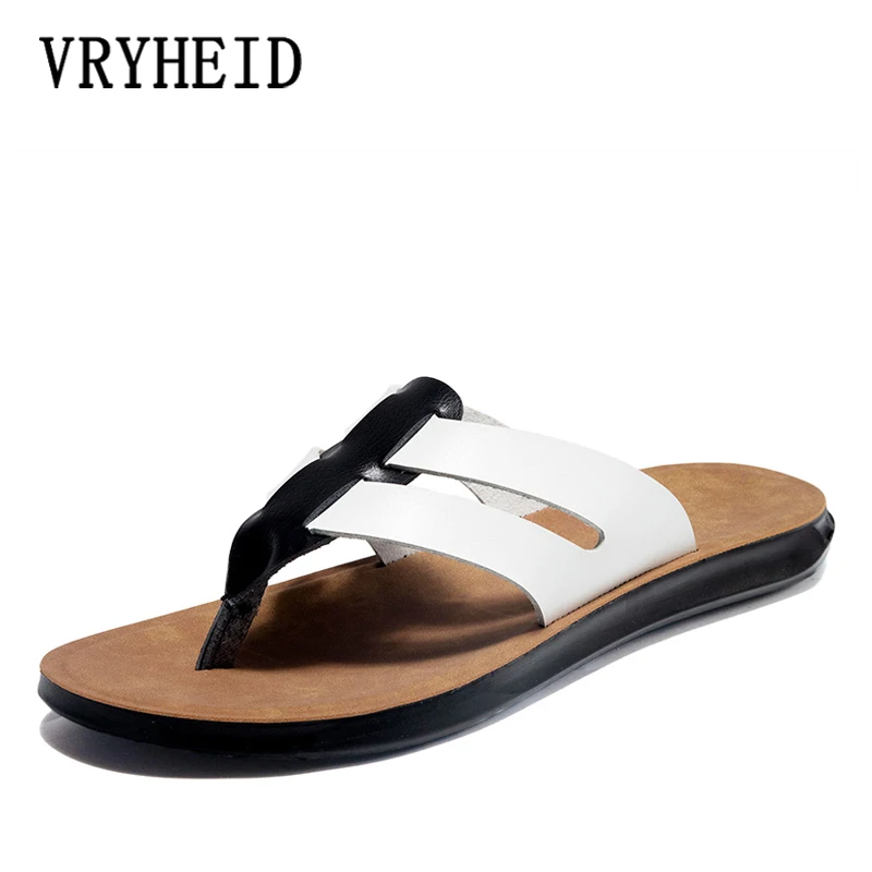 

VRYHEID Big Size 38-47 Leather Summer Men Slippers Beach Sandals Comfort Casual Shoes Fashion Men Flip Flops Hot Sell Footwear