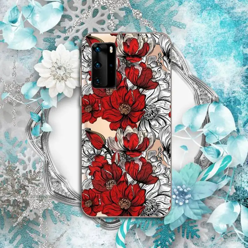 

Flower Phone Case Transparent for huawei honor P 40 30 20 lite Pro 10 i 8 9 x p smart 2019