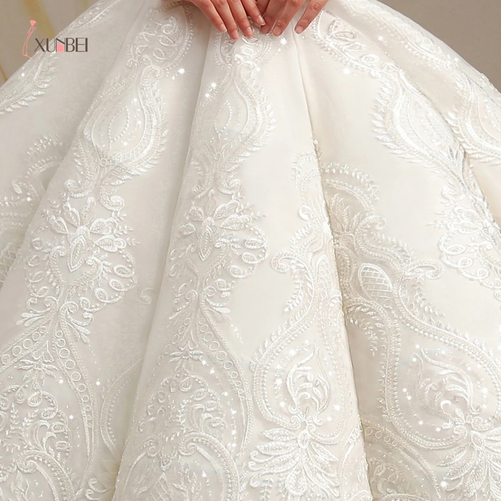 2021 New 100% Real Big Ball Gown Wedding Dresses Boat Neck Line Beading Sequins Tassel Lace Mariage Bride Dresses Custom