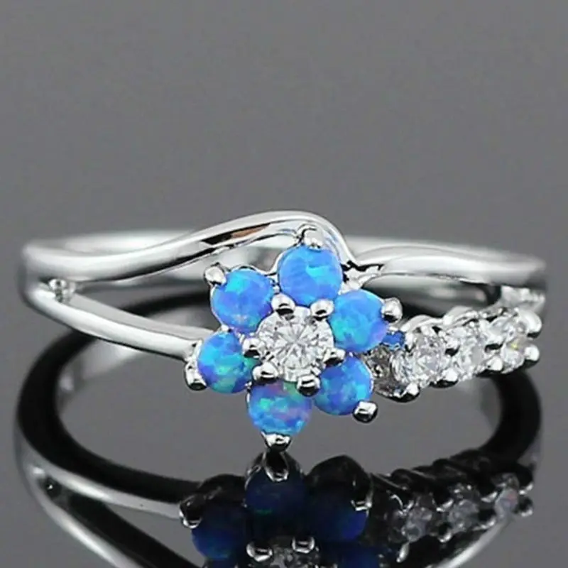 

Vintage Imitation Opal Flower Rings for Women Crystal Zinc Alloy Woman Promise Ring Party Gifts Jewelry Accessories Dropshipping