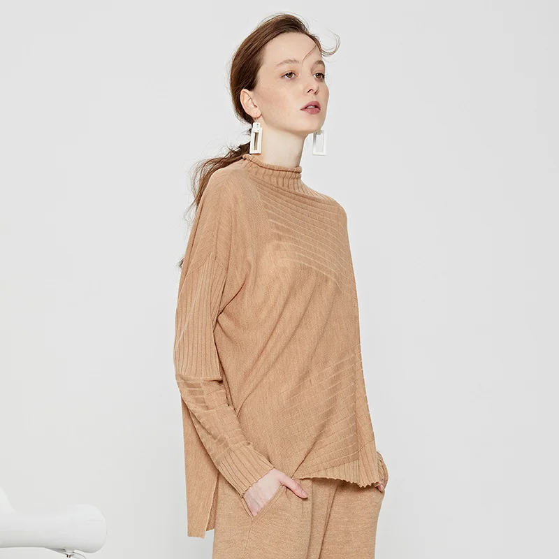 

2021 Spring and Autumn women's FASHION woolen sweater women's top solid O-neck long sleeve loose Pullover Sweater women 6102