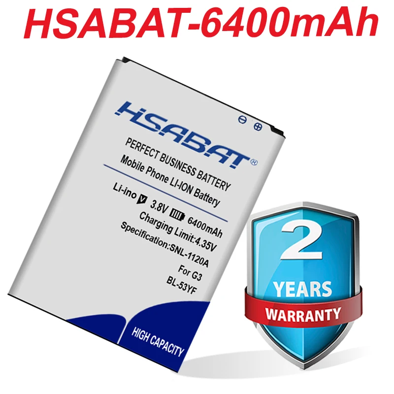 Аккумулятор HSABAT 5950 мАч BL 53YH для LG G3 D858 D855 D857 D859 D850 F400 F460 F470 D830 D851 VS985|bl-53yh battery|battery