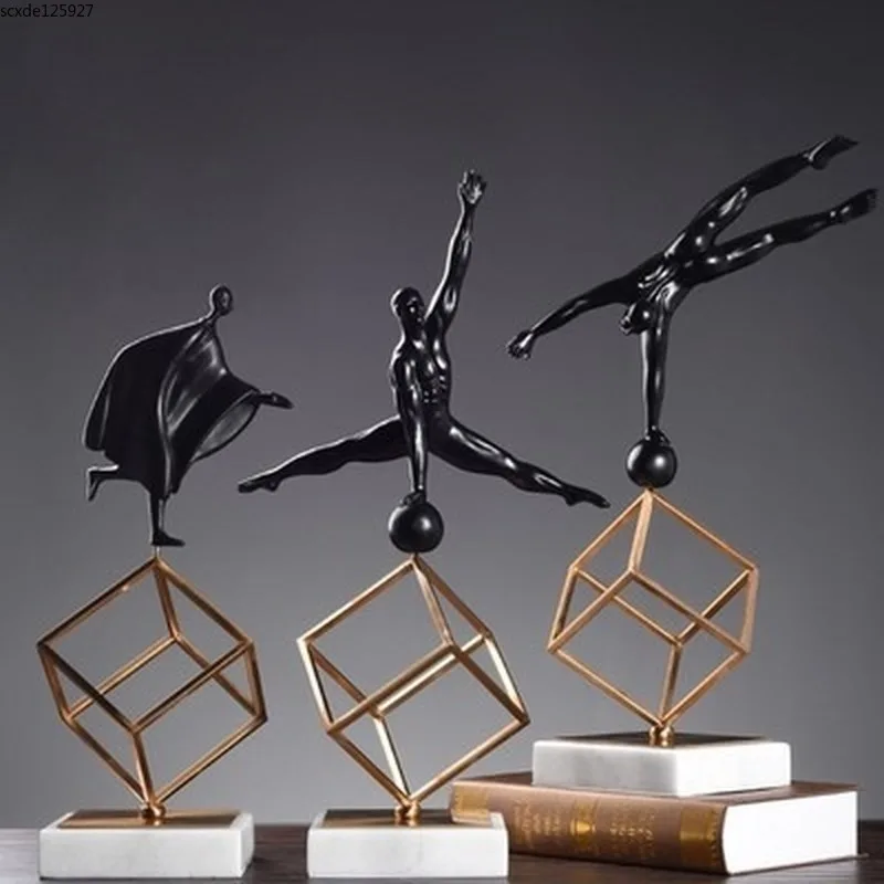 

Creative Resin Black Gymnast Sculpture Metal Marble Base Electroplating Gymnastics Figure Crafts Furnishings Bookcase Decoration