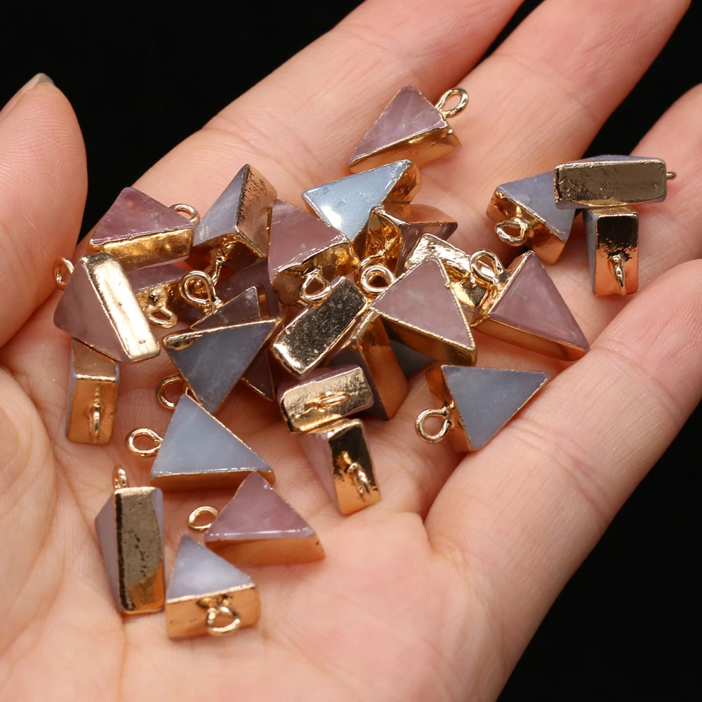 

2pc Natural Stone Triangle Pendants Gold plated Gemstone Charms for Trendy Jewelry Making Necklace Earrings Gifts