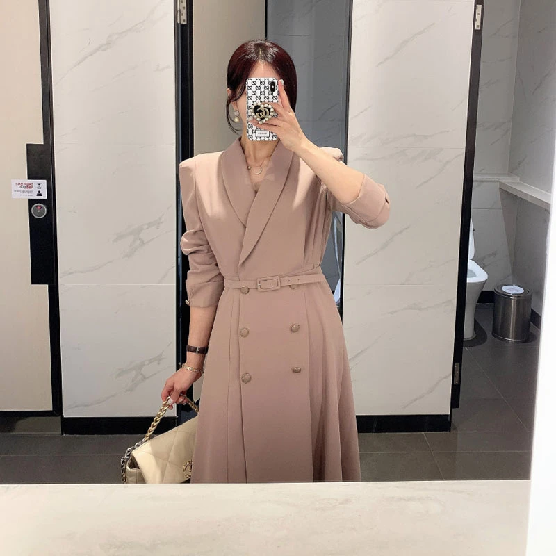 

Korean Style Loose Oversized Long Women's Trench Coat Double-Breasted Belted Lady Cloak Windbreaker Spring Fall Outerwear L26