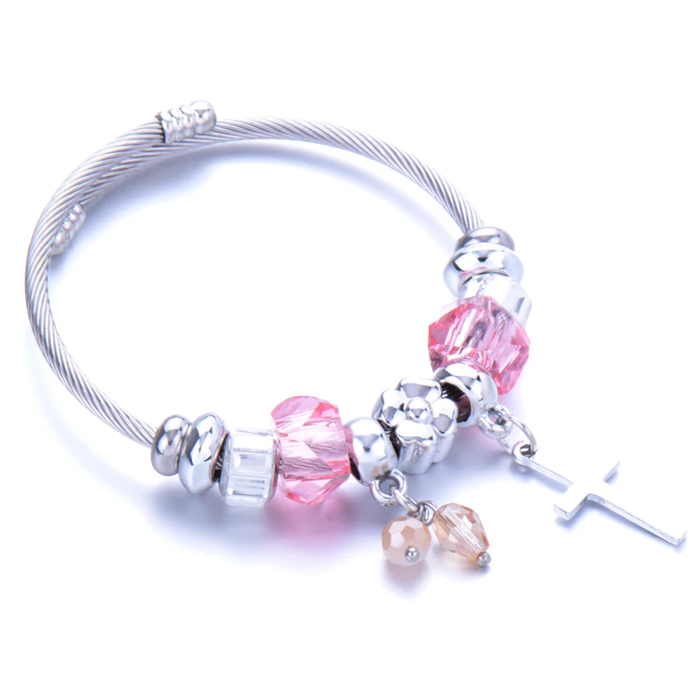 Женские браслеты из нержавеющей стали с кристаллами и крестом Проволочный