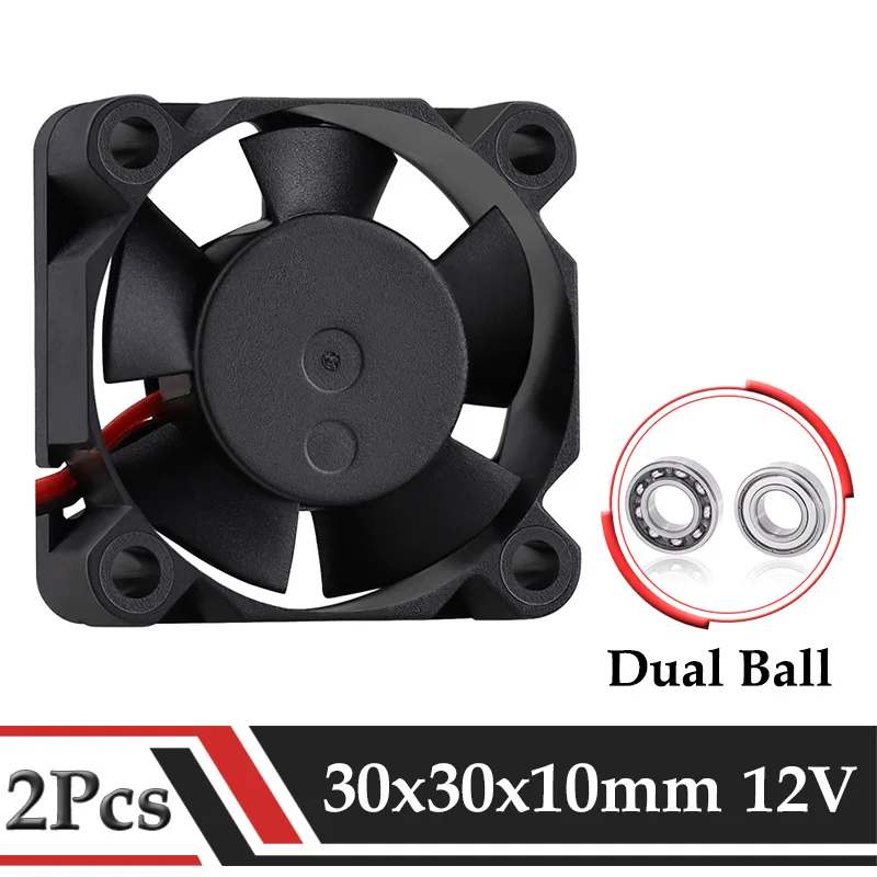 2 Pcs Gdstime DC 12V Fan 30mm 3010 Dual Ball Bearing 3D Printer High Speed Cooler Fan 30MMx10MM 3CM Micro Laptop Cooling Fan