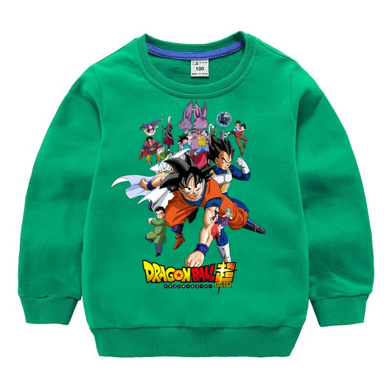 T102A-green Детские хлопковые толстовки с капюшоном с принтом «Dragon Ball Z super son goku», хлопковый пуловер для девочек, топы для маленьких мальчиков, осенняя одежда - Цвет: T102A-green