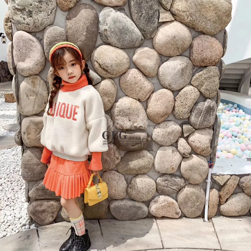 Детская одежда осень зима 2019 новый Детский костюм детский меховой свитер юбка