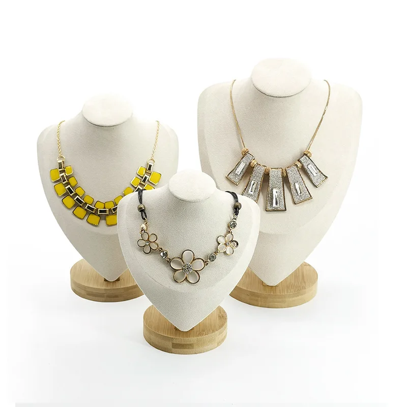 Jewelry Display Stand Wood Props Velvet Bust Necklace Mannequin Pendant Forms Portrait Holder Rack Shelf