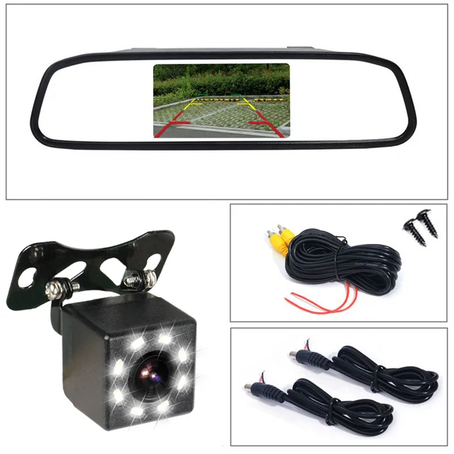 Monitor 8 LED Gspscn 5 дюймов автомобиля Зеркало заднего вида Мониторы автопарк Vedio+ LED Ночное видение резервного копирования Обратный Камера CCD вид сзади автомобиля Камера - Название цвета: Monitor 8 LED