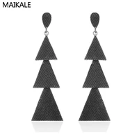 maikale new fashion tassel long earrings multilayer alloy big triangle earrings black metal drop earrings for women jewelry gift