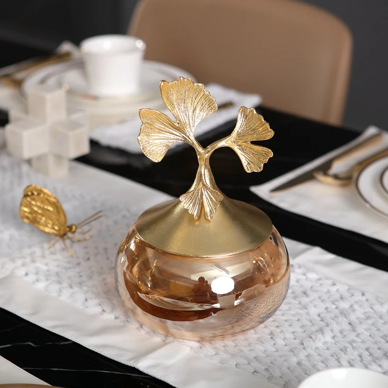 Золотистый металлический лист гинкго в форме капли воды стеклянный резервуар