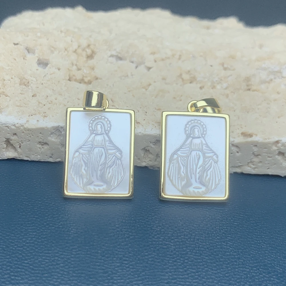 Mother's Day Virgin Mary Pendants White Mother of Pearl Shell Charms For Jewelry Making Necklace Religions Accessories