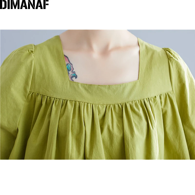 

DIMANAF Plus Size Blouse Shirts Women Clothing Summer Chic Lady Girls Tops Cotton Pleated Female Tunic Loose Casual Shirts Solid